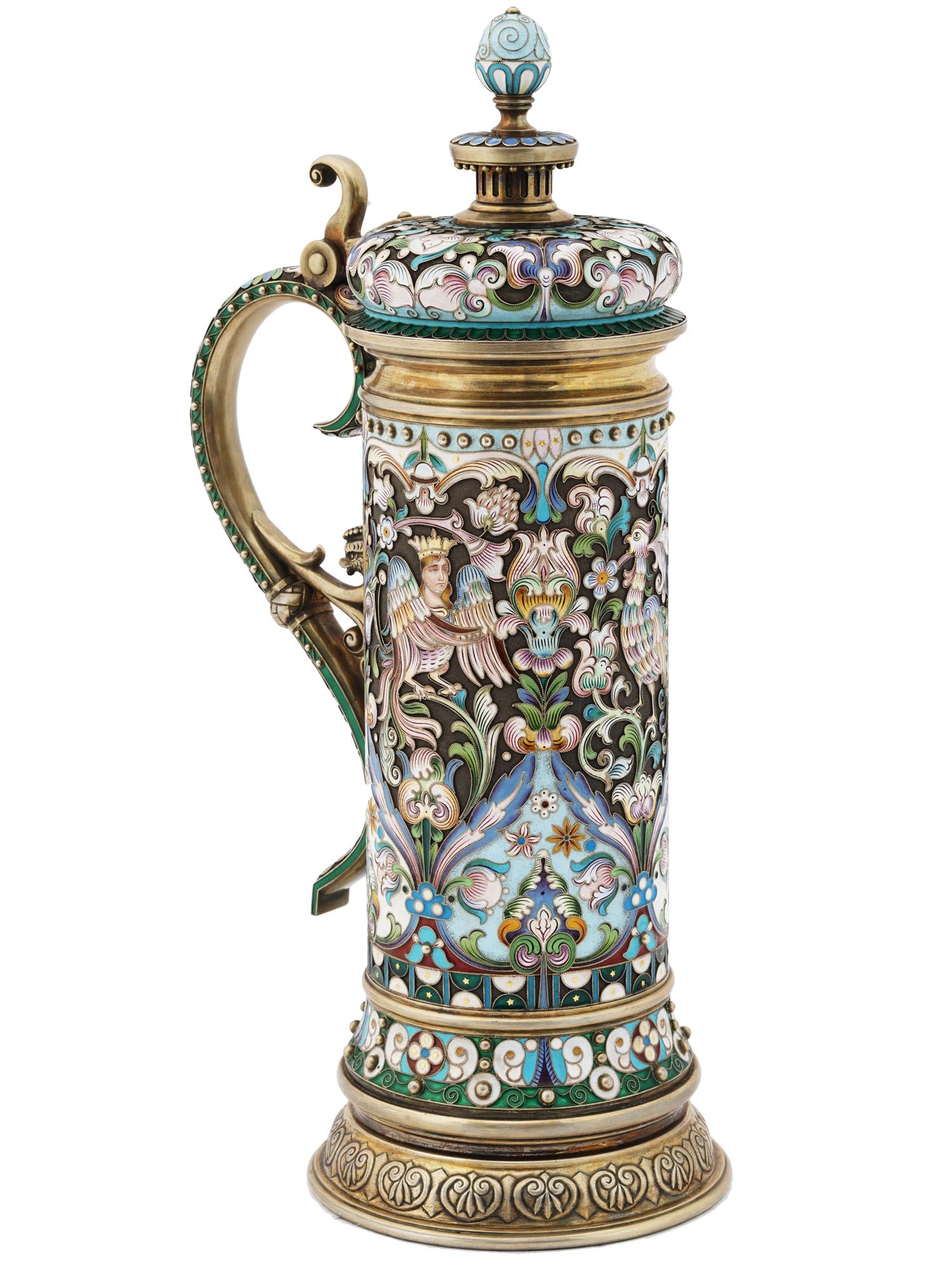 RUSSIAN GILT SILVER CLOISONNE ENAMEL TANKARD PIC-0